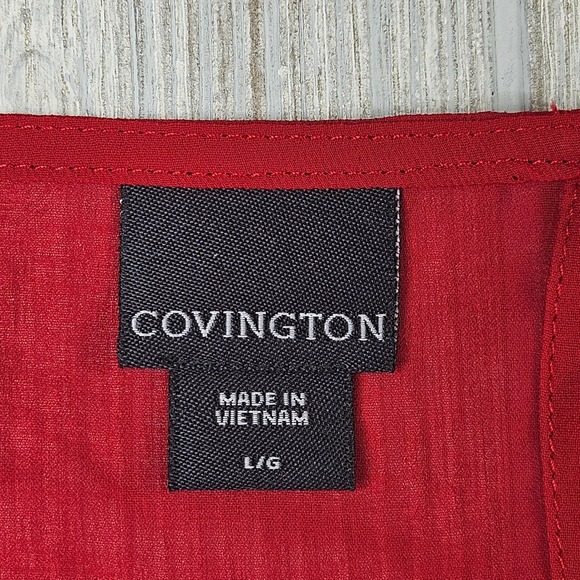 Covington‎ Womens Red Sheer Sleeve Satin Panel Blouse Top Plus Size L/G Large - Picture 3 of 8